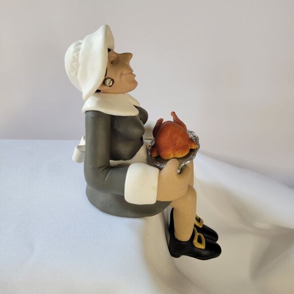 Set 2 D Manning Thanksgiving Shelf Sitter Pilgrims Man Woman Rifle Clay Figures - Picture 13 of 14